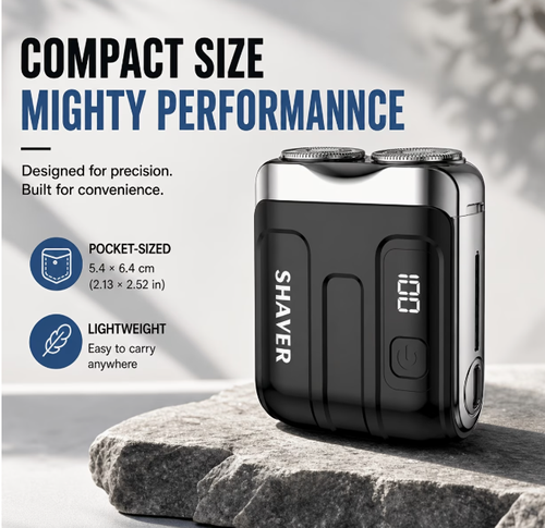 New MINI Digital Electric Shaver for Outdoor Camping, with a Floating Shaver and a Three Ring Blade Mesh, Magnetic Suction Dual Blade Head, and Portable Beard Knife