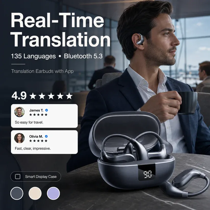 ✨Translation Earbuds, Supports Real-Time Translation in 135 Languages With APP, Bluetooth 5.3 Earphones
