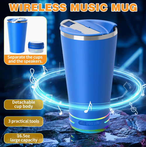 Music Vacuum Cup Cup With Bt Speaker, Music Vacuum Cup Cup Stainless Steel Bt Speaker Bottle, Double-Wall Insulated Travel Tumbler For Hot  Cold Drinks