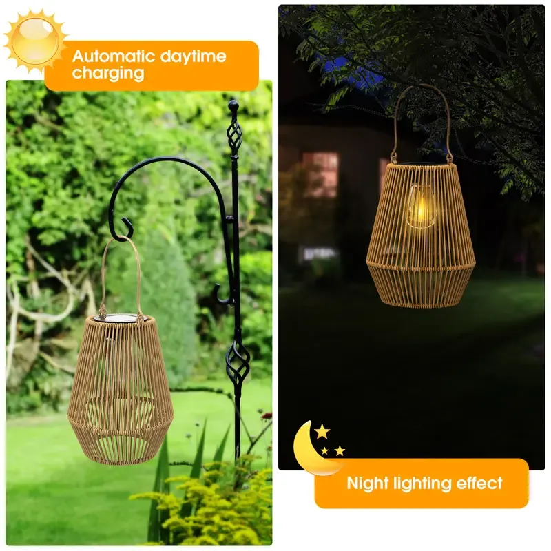 Solar Garden Lights, Handwoven Rattan Solar Lantern, Special Design Outdoor Solar Garden Lights, Waterproof Solar Lights Suitable for Patio, Yard, Porch, Pathway, Decorative Lighting