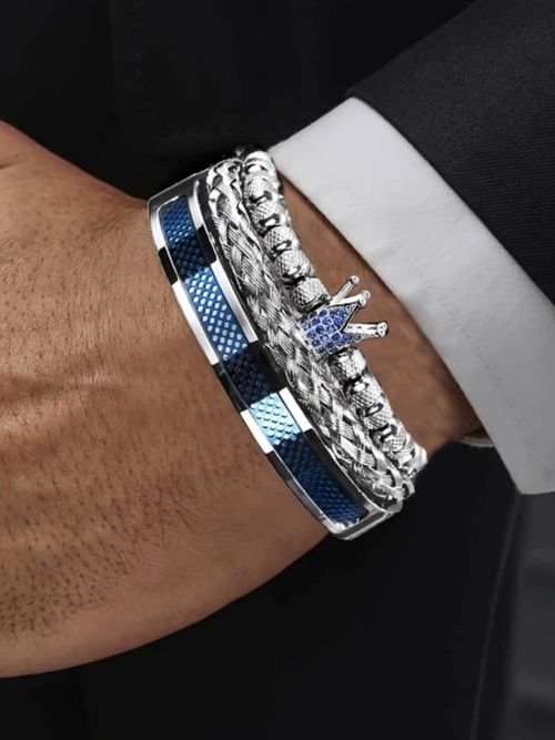 Men's Elegant Crown Design Cuff Bangle Set, Fashion Jewelry for Party, Daily Clothing Decor, Trendy All-match & Exquisite Jewelry for Birthday Gift