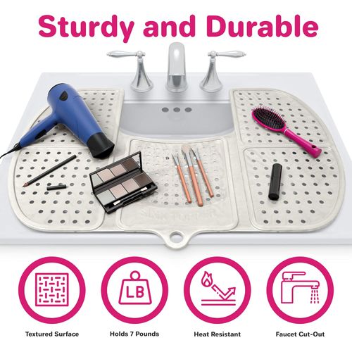 Beauty Brush Cleaning Mat, RV Camper Sink Cover & for Small Spaces (Large Pearl)