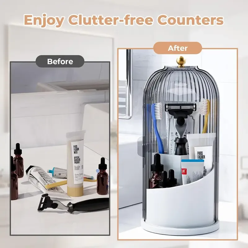 Dustproof Toothbrush Holders with Cover, Rotating Electric Toothbrush and Toothpaste Holder for Bathroom Countertop, 3 Slots Transparent Makeup Brushes Organizer for Vanity Dresser Bathroom & Office Makeup Brushes Holder, Beauty Organiser