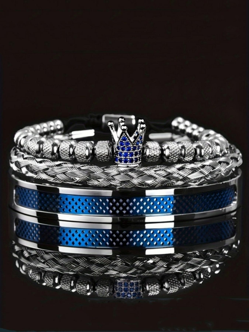 Men's Elegant Crown Design Cuff Bangle Set, Fashion Jewelry for Party, Daily Clothing Decor, Trendy All-match & Exquisite Jewelry for Birthday Gift