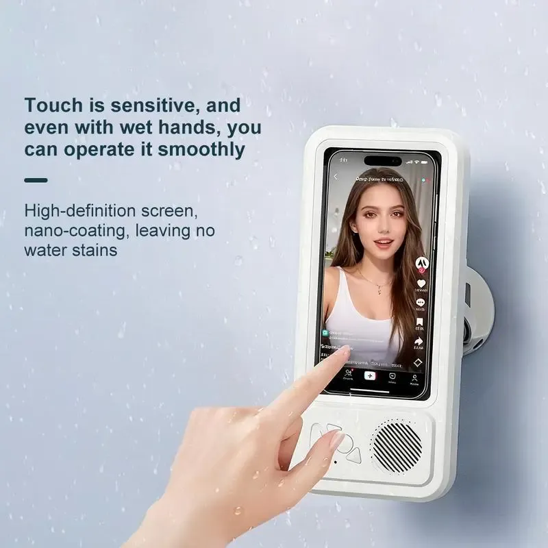 Bathroom shower waterproof phone holder Bluetooth speaker 360°Rotation touch screen mobile phone box watch movie listening music