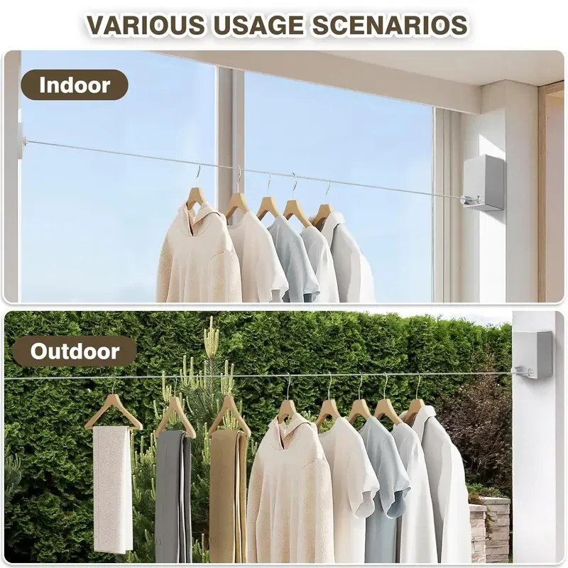 Stainless Steel Retractable Clothesline, Invisible Wall-Mounted Clothesline for Storage and Sun-Drying, Adjustable Heavy-Duty Balcony Drying Rack for Home and Hotel, Summer Gift