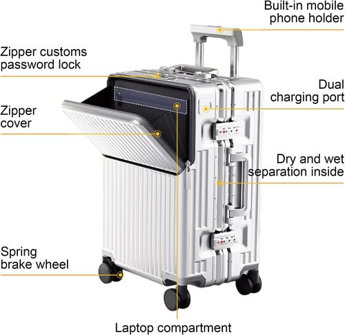 Suitcase Carry-on Luggage Spring-Summer Travel Airline Approved with TSA Lock, 360° Wheel, PC Hard Shell and Aluminum Frame Pressure-Resistant, Suitable for 20 inches (White, 20 inches) ​