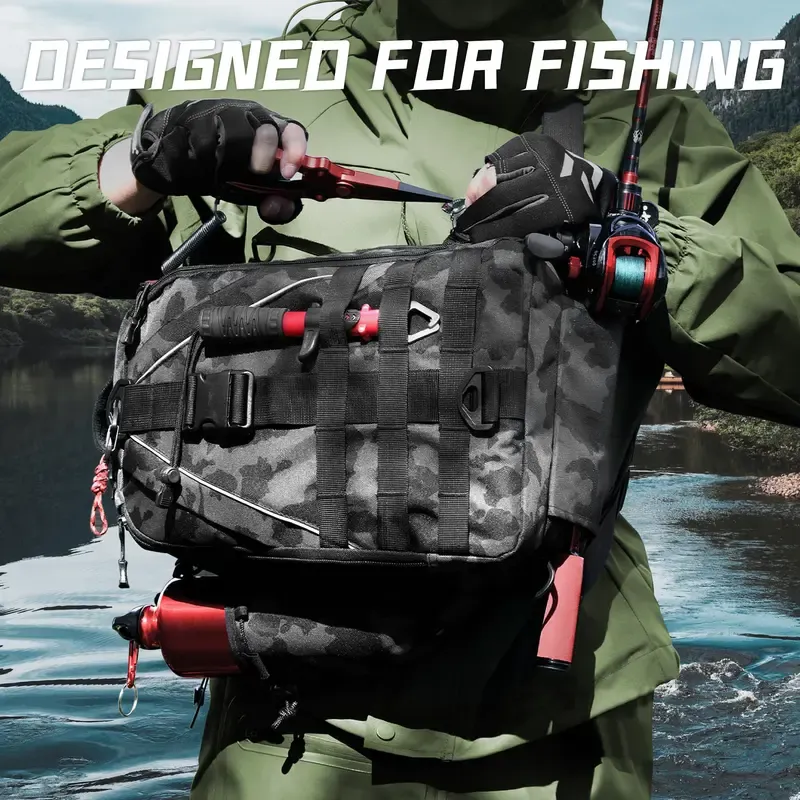 Fishing Backpack Tackle Sling Bag - Fishing Backpack with Rod Holder - Tackle Box Fly Fishing Gifts for Men Women（Accessories not included）