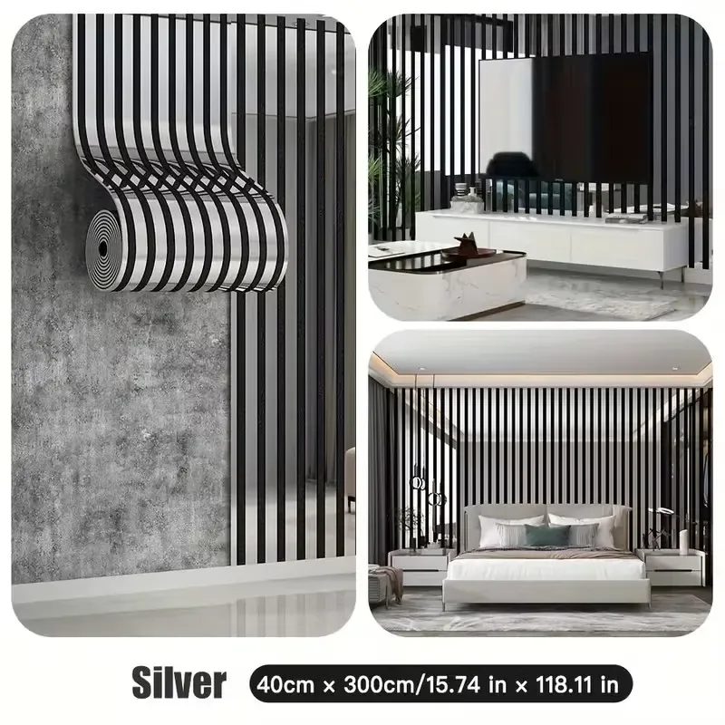 118.1in×15.74in Reflective Textured | Gold-Silver Foil | TV Wall, Bedroom & Living Room Decor ✨ Decorative Wallpaper