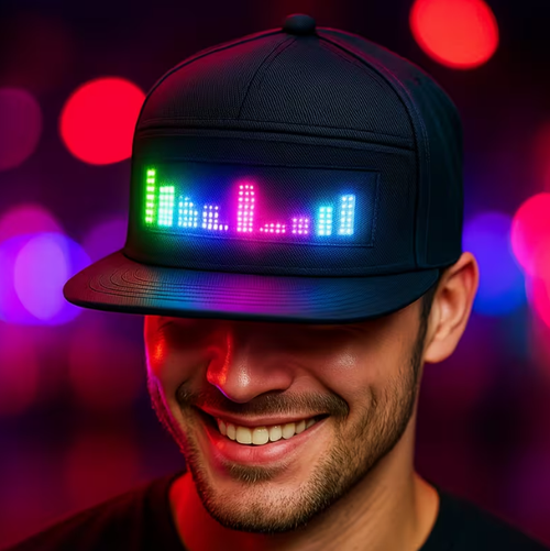 Programmable LED Hat for Men | Black, Scrollable Text & Animated Patterns, APP-Controlled, Adjustable, Woven Fabric, Ideal for Parties & Holidays