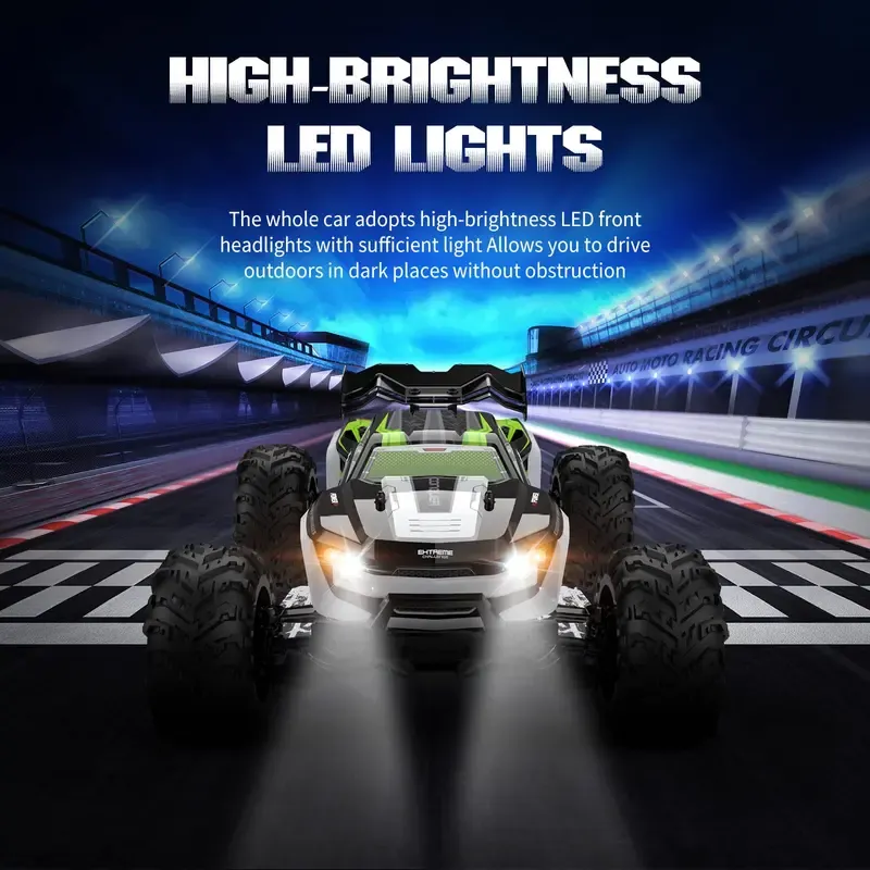1:16 Full-Scale RC Vehicle — 4WD Off-Road RC Truck (with LED Headlights and Rechargeable Battery) — High-Speed ​​Drifting Monster Truck