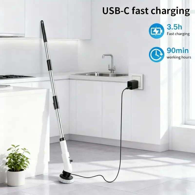 ​Electric Spin Scrubber,Cordless Shower Scrubber with IPX7 Waterproof,Electric Cleaning Brush,Multi-Surface Use,Long Battery Life,5 Adjustable Speed,3 Extendable Handle,9 Replaceable Brush Heads,Multi-Purpose Cleaning Kit for Bathroom  Kitchen
