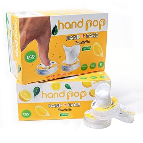 Hand Pop Lemon Scented Wipes - 50 Pack of Travel Size Wet Towelettes, Alcohol-Free, Wipes for Skin Hydration, Convenient, Eco-Friendly, Refreshing, Fits in Gym Bag, Purse, Pocket, or Luggage