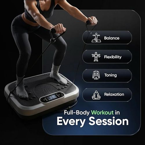 WeightWorld Vibration Plate Exercise Machine - For Whole Body Workout - CE & RoHS Certified - 5 Automatic Modes & 99 Speed Levels - Built-in Bluetooth Speaker - Vibro Plate with 5 Exercise Bands