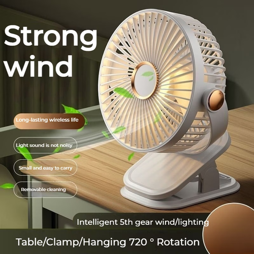 Ultra-quiet Portable Mini Fan with 5-speed Ambient Night Light - USB Rechargeable, 2 Color Options, Multi-functional Hanging-clip-desktop Design, Brushless Motor for Silent Operation, Ideal for Bedrooms, Camping, and Travel. Rechargeable Portable Fan