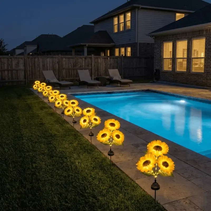 Solar Powered LED Sunflower Garden Lights - Set of 2 Pieces, Realistic Nighttime Glow for Yard, Lawn, Patio, and Porch Decoration, Waterproof IP65, Energy-Efficient Outdoor Lighting, Garden Lighting | Decorative Solar Lights | Durable Plastic Flowers,