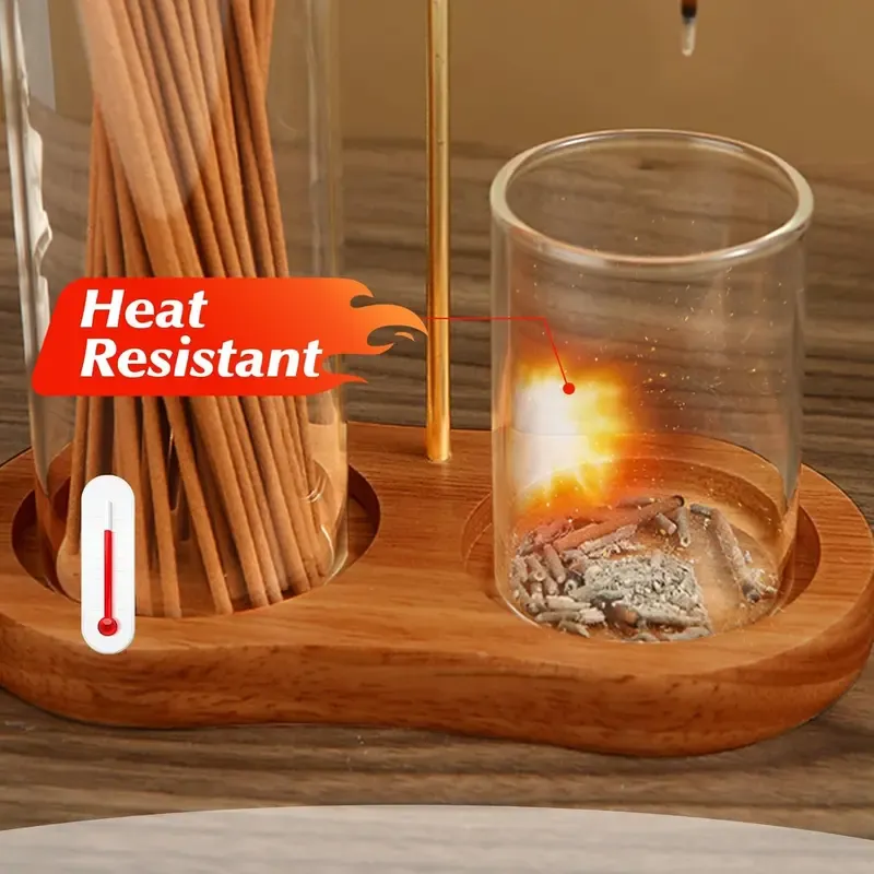 2 in 1 Incense & Candle Holder, 1 Count Wooden Base Aromatherapy Diffuser Incense Burner with Removable Glass Ash Collector, Woody Home Decor Ornament for Living Room Bedroom, Funny Gift, Scented, Aroma, Fragrance Perfume