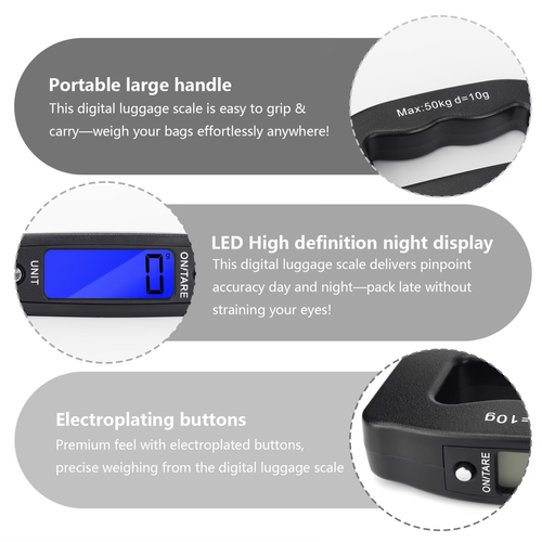 Digital Handheld Luggage Hanging Scale, for Automotive Detailing Tools, Portable Electronic Scale, Fast Scale with Backlit LCD Display, Travel Essentials, (Batteries Not Included)