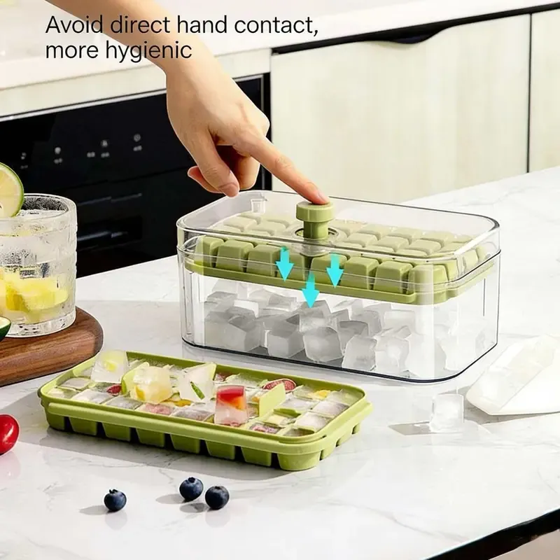 Large Capacity Round Ice Cube Tray Mold, Ice Cubes Maker, Food Grade Silicone Easy Release, Home Refrigerator Use, Includes Scoop, Durable & Reusable