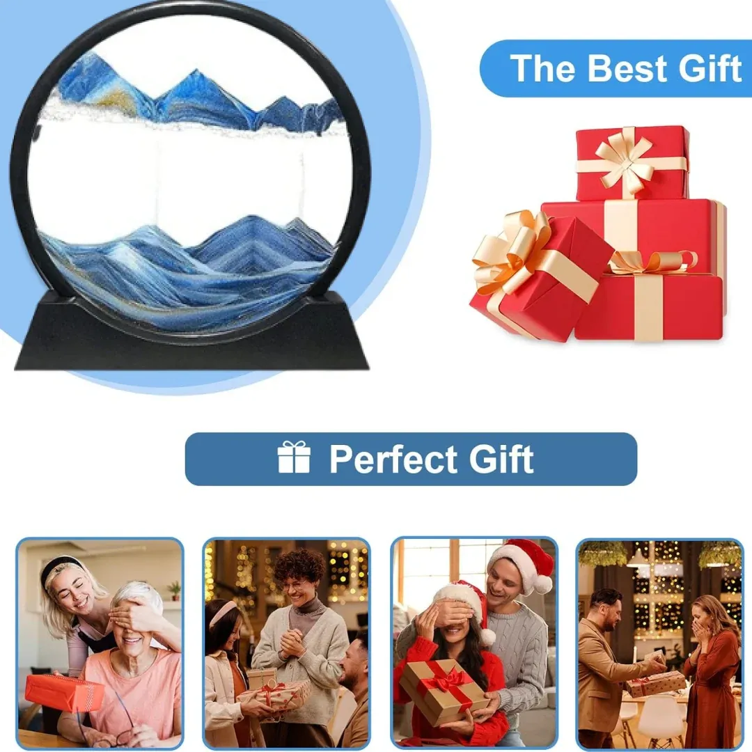 3D Moving Sand Art Frame | Rotating Liquid Sandscape Decor for Stress Relief & Desk Display
