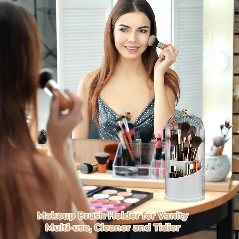 Dustproof Toothbrush Holders with Cover, Rotating Electric Toothbrush and Toothpaste Holder for Bathroom Countertop, 3 Slots Transparent Makeup Brushes Organizer for Vanity Dresser Bathroom & Office Makeup Brushes Holder, Beauty Organiser