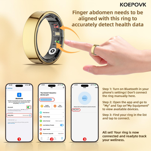Koepovk Titanium IP68 Smart Ring with Sleep Monitoring, Heart Rate Tracking, Emotion Recognition&Body Temperature Measurement. Wireless Fitness Tracker with Multiple Exercise Modes & No Subscription. Ideal Gift for Women. 3-5 Days Battery