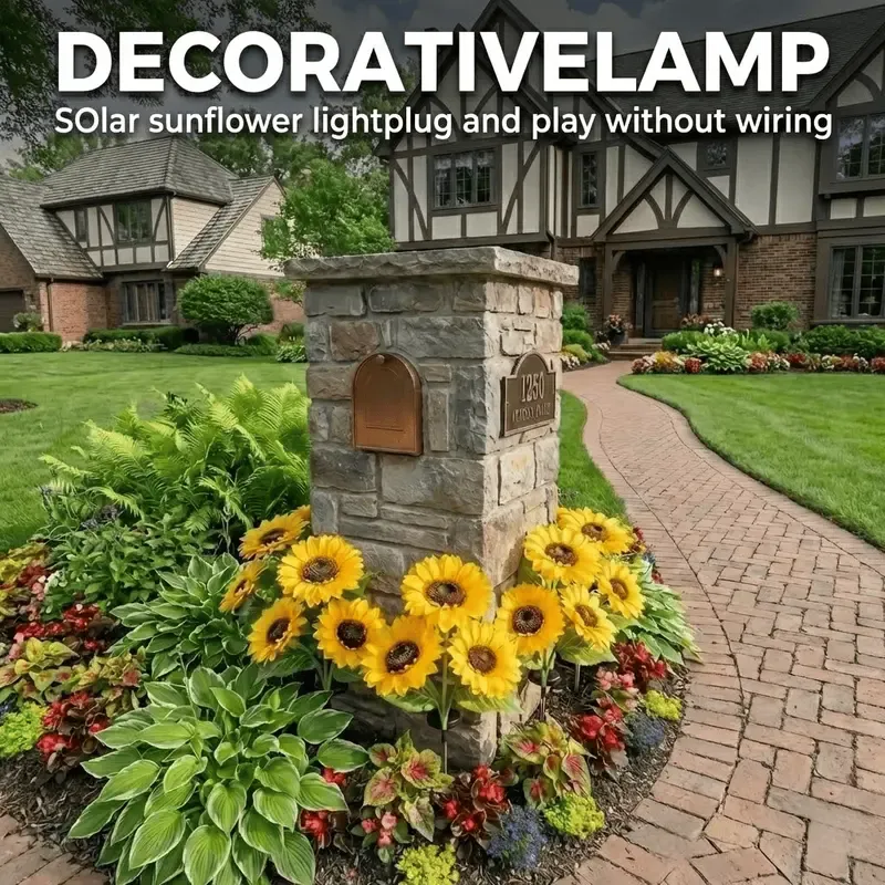 Solar Powered LED Sunflower Garden Lights - Set of 2 Pieces, Realistic Nighttime Glow for Yard, Lawn, Patio, and Porch Decoration, Waterproof IP65, Energy-Efficient Outdoor Lighting, Garden Lighting | Decorative Solar Lights | Durable Plastic Flowers,