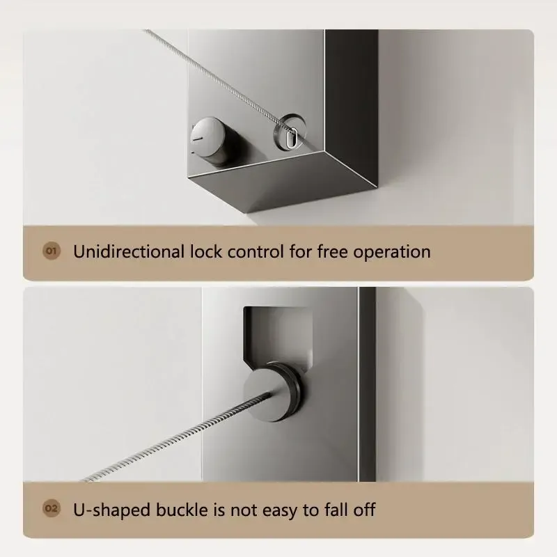 Stainless Steel Retractable Clothesline, Invisible Wall-Mounted Clothesline for Storage and Sun-Drying, Adjustable Heavy-Duty Balcony Drying Rack for Home and Hotel, Summer Gift