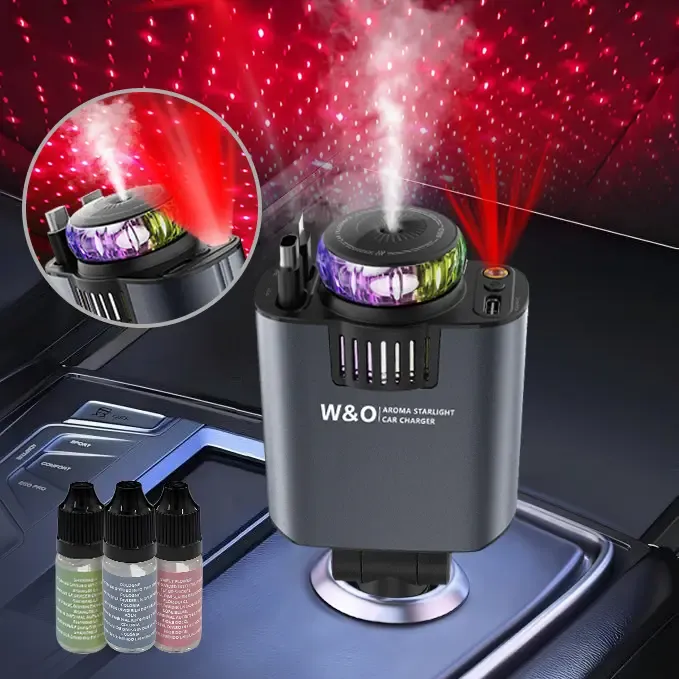 W&O Aromatic Starlight In Car Roof Retractable Car Charger with Lightning Cable, Dual Charge Port, Fast Charging Adapter - Automotive Vehicle Red