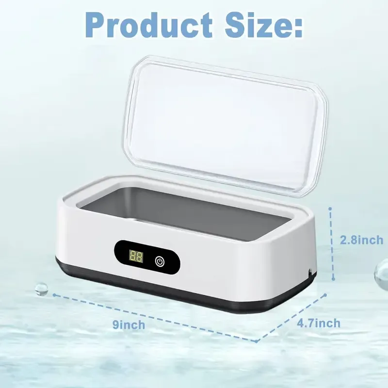 Ultrasonic Cleaner Machine 304 Stainless Steel Tank Sonic Cleaning Device for Eyeglasses Rings Watch Bands Dentures Retainers Coins Makeup Tools and Small Metal Parts Home and Travel Use
