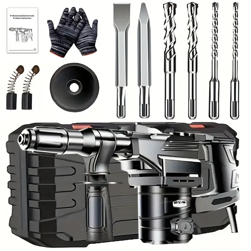 Electric hammer, electric drill, multi-function, highpower heavy duty wall removal powder, crushing mixed mud, industrial drill, heavypercussion drill, suitable for concrete, tile, wall and stone power tools