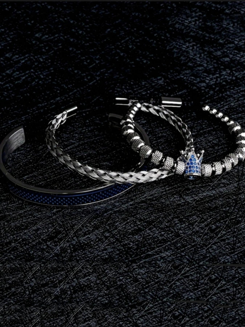 Men's Elegant Crown Design Cuff Bangle Set, Fashion Jewelry for Party, Daily Clothing Decor, Trendy All-match & Exquisite Jewelry for Birthday Gift