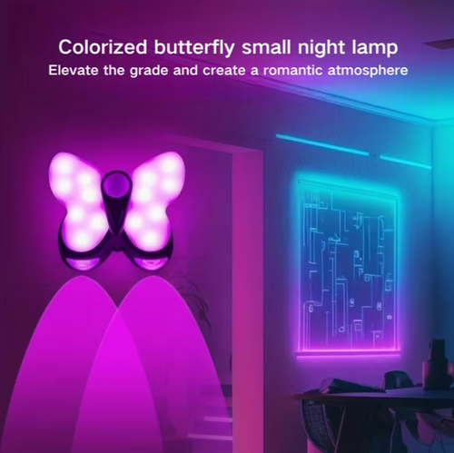 Smart Motion-Sensing LED Butterfly Night Light — Cordless, Rechargeable, Eye-Friendly, Magnetic, 7-Color Changing RGB Ambient Lamp
