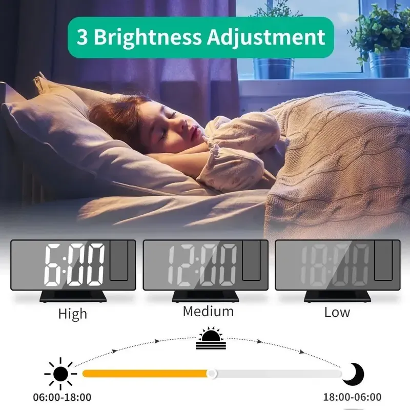 180° Arm Projection Alarm Clock, 1 Count USB Plug-In Digital Alarm Clock, Snooze Table Clock, 12-24-Hour Projector LED Clock, USB Powered Clocks, Home Decor