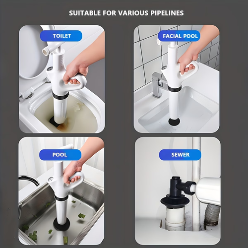 Heavy-Duty Drain Jet Gun - Powerful Toilet Plunger for Unclogging Bathroom, Sink, And Floor Drains, Air Plunger Tool with Adjustable Pressure, No Electricity Needed, Durable Plastic Design