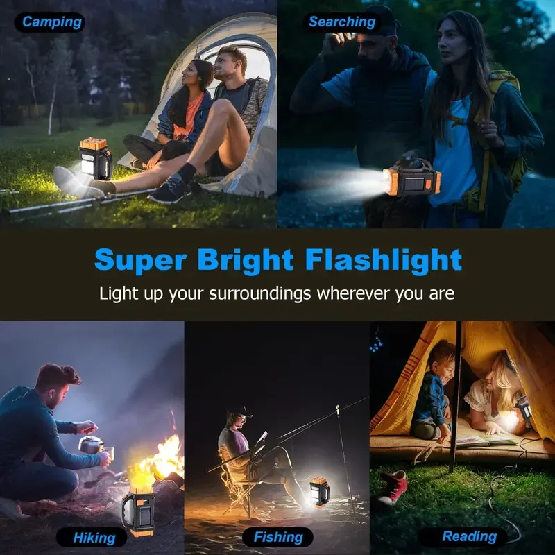 Solar Powered Handheld Flashlight, 8 Modes Spotlight with USB Cable, Rechargeable Portable LED Searchlight for Outdoor Hunting Boating Camping Emergencies
