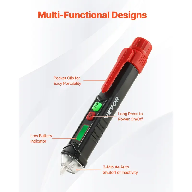 VEVOR Voltage Tester,Summervibes,Summervibes, Non-Contact Voltage Detector with Adjustable Sensitivity,Dual Range AC 12V-1000V   48V-1000V Live & Null Wire Tester Pen with Visual and Audible Alarms,CAT III 1000V Rating