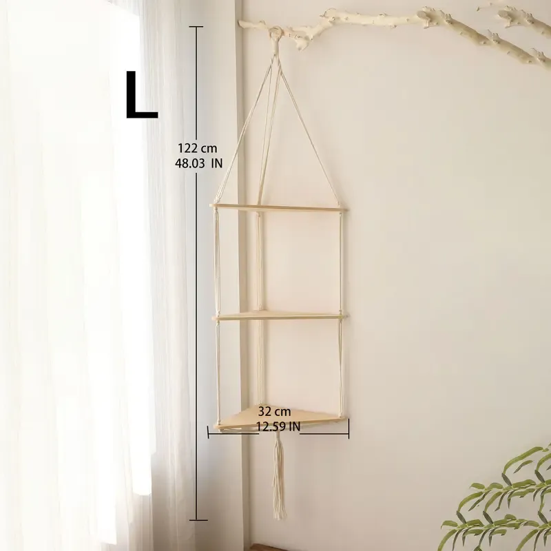 Wooden Wall-Mounted Design Hanging Rack, 1 Count Boho-Style Triangle Storage Rack, Home Decor for Bedroom, Living Room or Study, Corner Wall Shelf