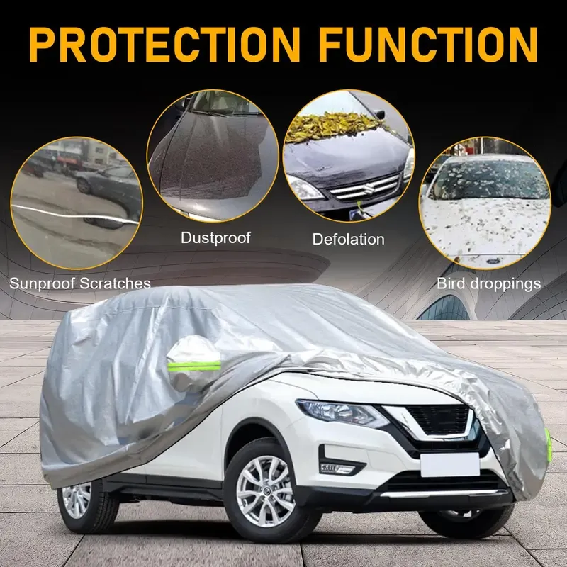 ALL-WEATHER CAR ARMOR! Waterproof 190T Polyester Cover Fits SUV,Sedan.  Sun Ice UV Defense 60s Install Silver Color Complete Protection