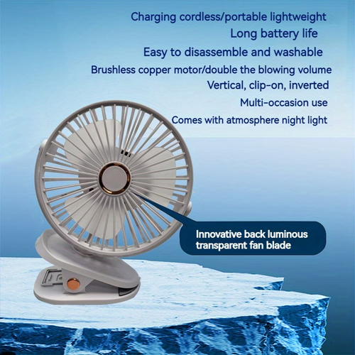 Ultra-quiet Portable Mini Fan with 5-speed Ambient Night Light - USB Rechargeable, 2 Color Options, Multi-functional Hanging-clip-desktop Design, Brushless Motor for Silent Operation, Ideal for Bedrooms, Camping, and Travel. Rechargeable Portable Fan