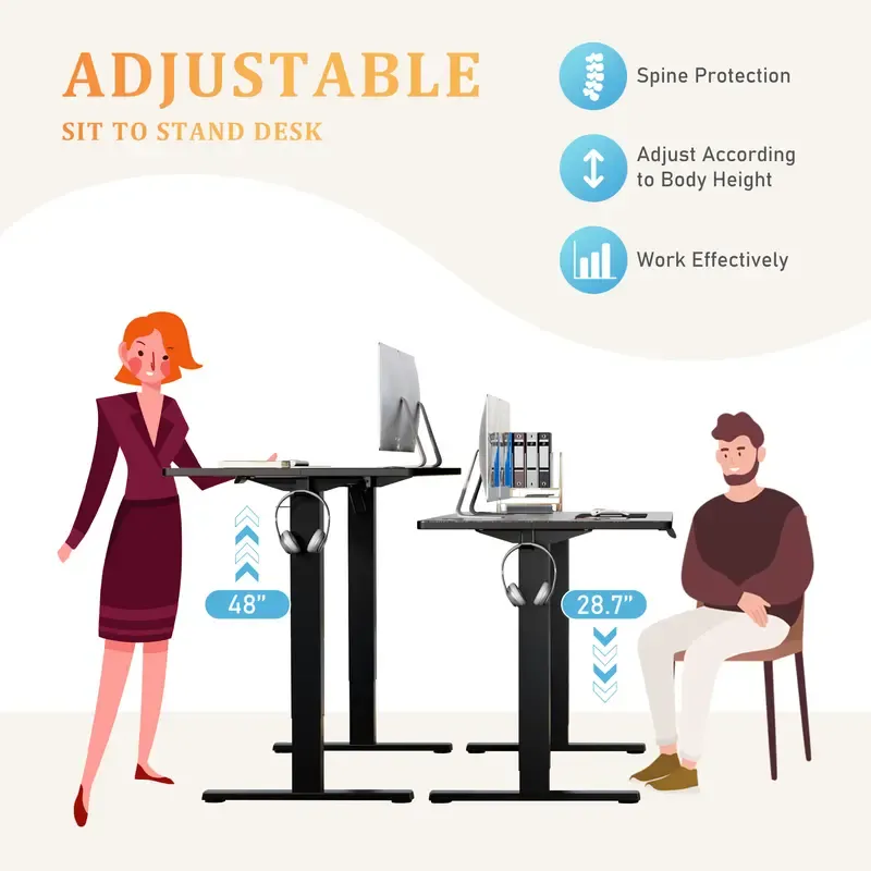SweetFurniture S - Electric Standing Desk with Memory Preset, Ergonomic Height Adjustable Table with T-Shaped Metal Bracket Modern Workstations