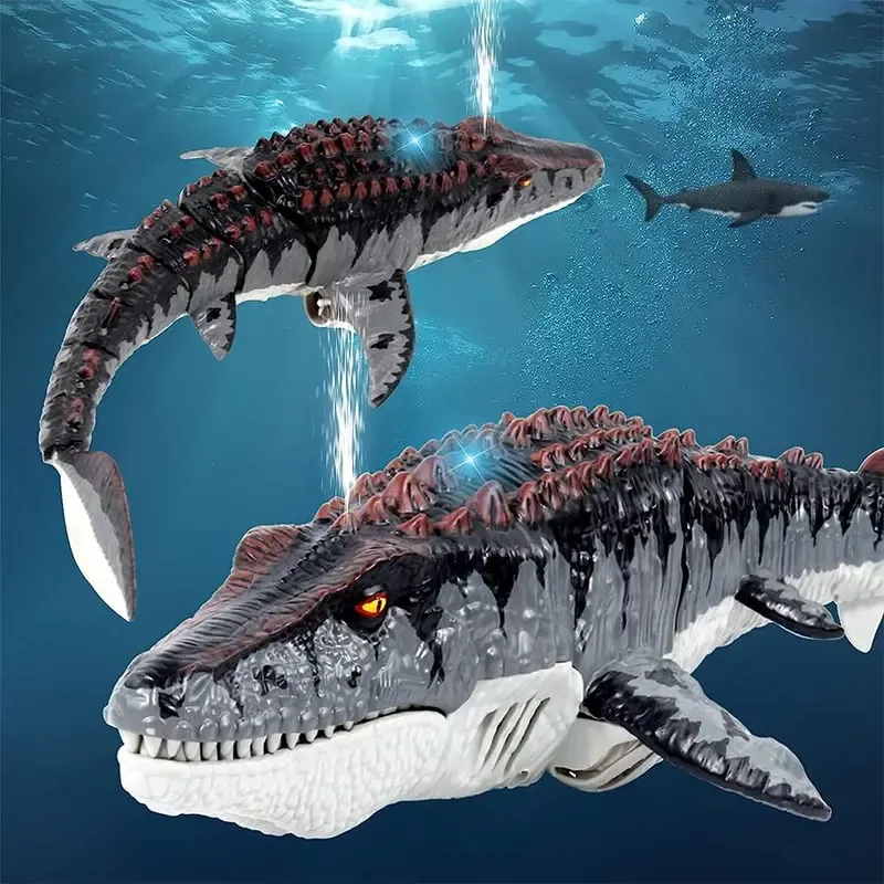 Remote-Control Mosasaurus Dinosaur Toy, 1 Count Rechargeable Electric Dinosaur with Light & Spray Effects, Pool Toy for Bath, Lake and Ocean Swimming