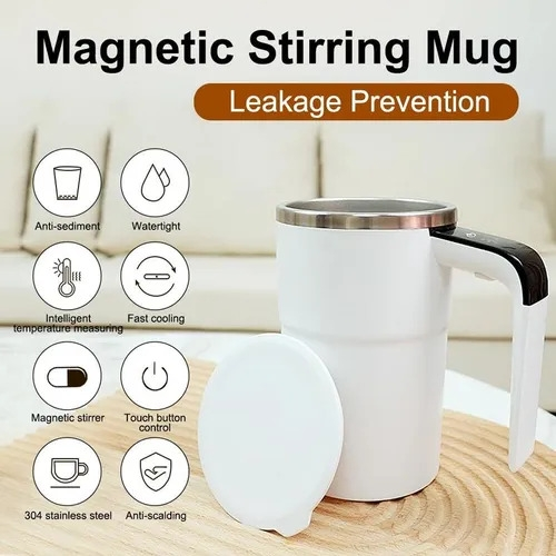 Smart Self-Stirring Mug - Rechargeable Coffee Mixer with Digital Display - White