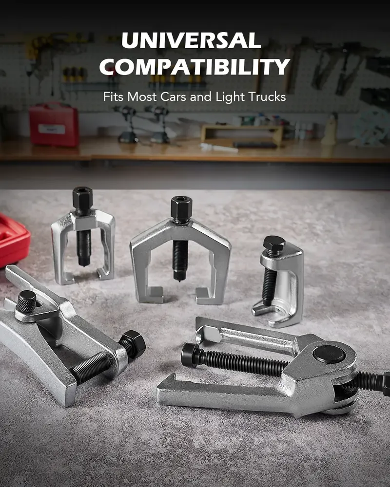 OMT 5-in-1 Heavy Duty Ball Joint Separator, Pitman Arm Puller, Tie Rod End Tool Set, Splitter Removal Kit Red Blue Red Black, Mutifunction Tool Accessories Set for Front End Service, Gift for men, Home car repair, Automotive Maintance Tool Box