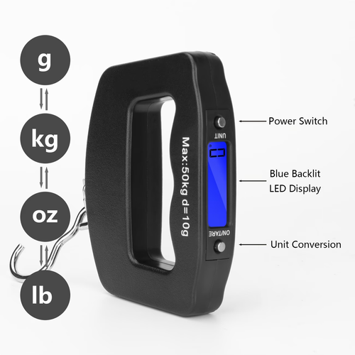 Digital Handheld Luggage Hanging Scale, for Automotive Detailing Tools, Portable Electronic Scale, Fast Scale with Backlit LCD Display, Travel Essentials, (Batteries Not Included)