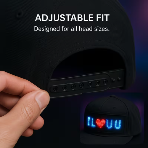 Programmable LED Hat for Men | Black, Scrollable Text & Animated Patterns, APP-Controlled, Adjustable, Woven Fabric, Ideal for Parties & Holidays