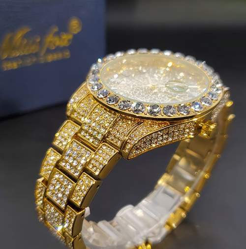 Men's Classic Business Iced Rhinestone Quartz Watch, Classic Fashion Wrist Watch