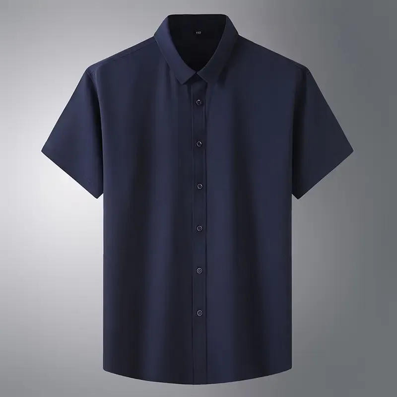 60-175KG Men Oversized Korean Style Solid Color Turn Down Collar Short Sleeve Shirts