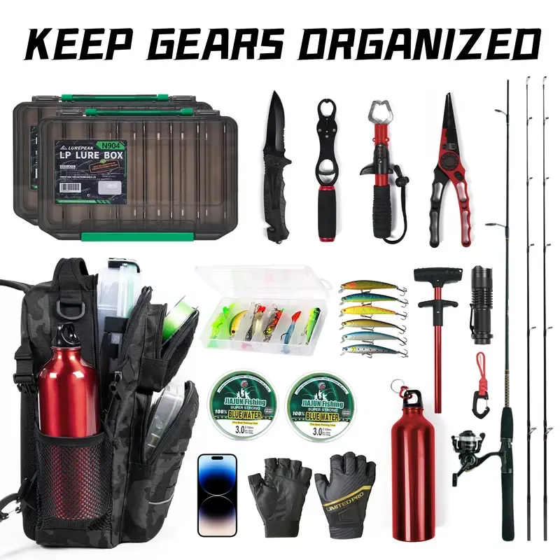 Fishing Backpack Tackle Sling Bag - Fishing Backpack with Rod Holder - Tackle Box Fly Fishing Gifts for Men Women（Accessories not included）