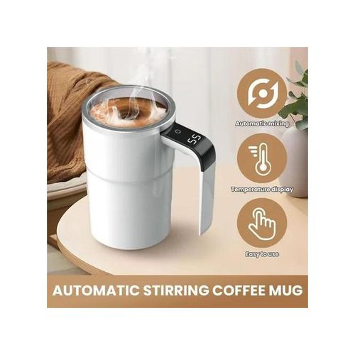 Smart Self-Stirring Mug - Rechargeable Coffee Mixer with Digital Display - White